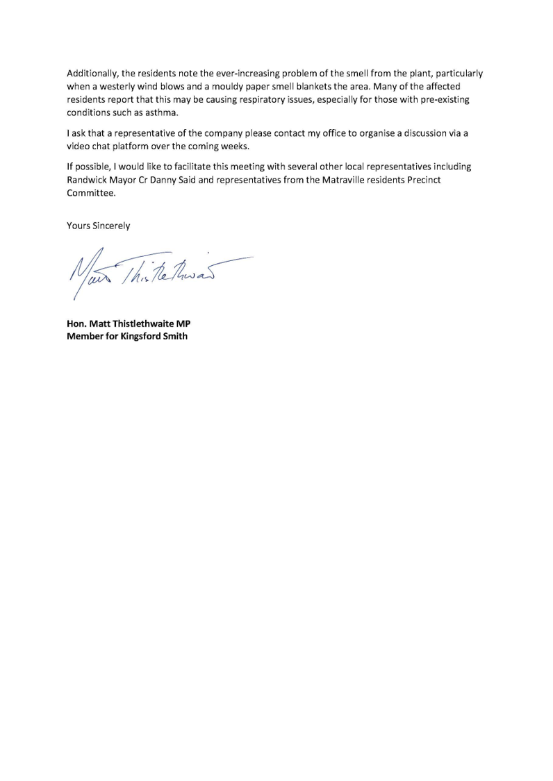 Opal letter - Matt Thistlethwaite MPMatt Thistlethwaite MP